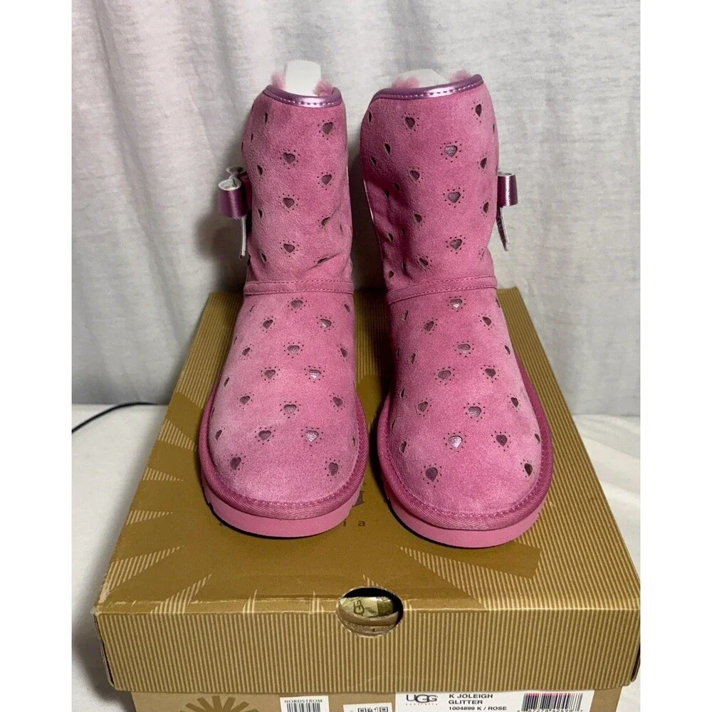 Brand NEW NIB UGG Kids Youth Girls Joleigh Glitter Bow Boots Size 3 Pink Rose